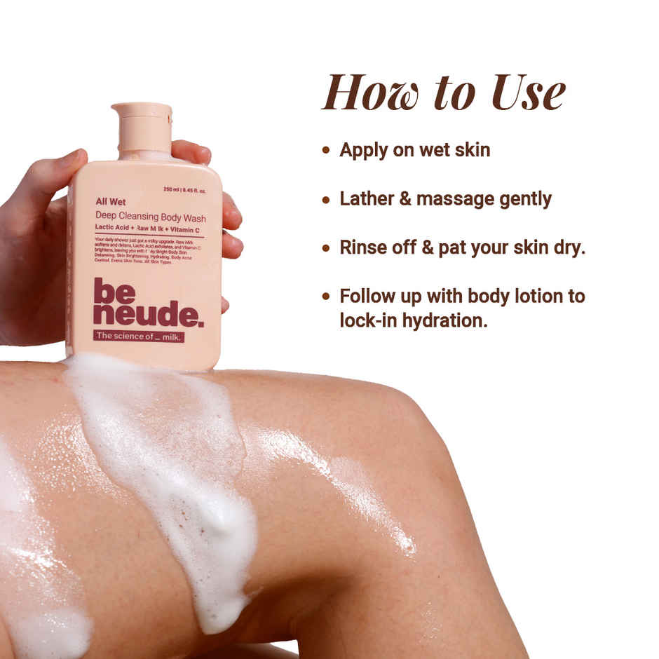 Be Neude Skin Deep Cleansing, Detanning, Hydrating Milk Body Wash - All Wet