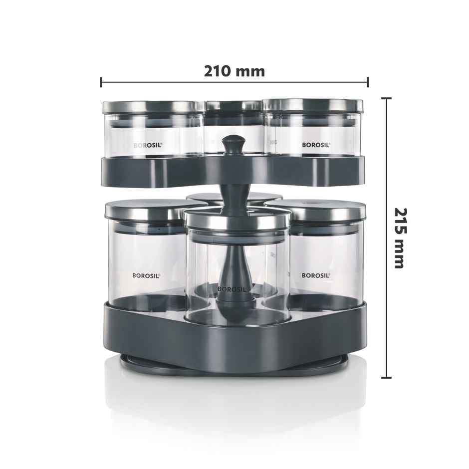 Borosil Spin N Store Classic Jar, 360 Rotating Tray Borosilicate Glass - 300 ml x 3 + 600 ml x 4