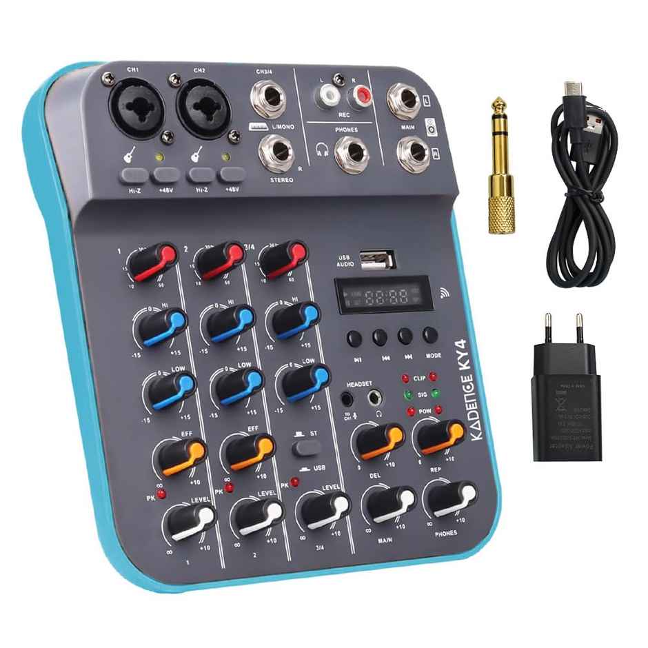 Kadence KY4 4-Channel Audio Mixer with Bluetooth, USB, 48V Phantom Power