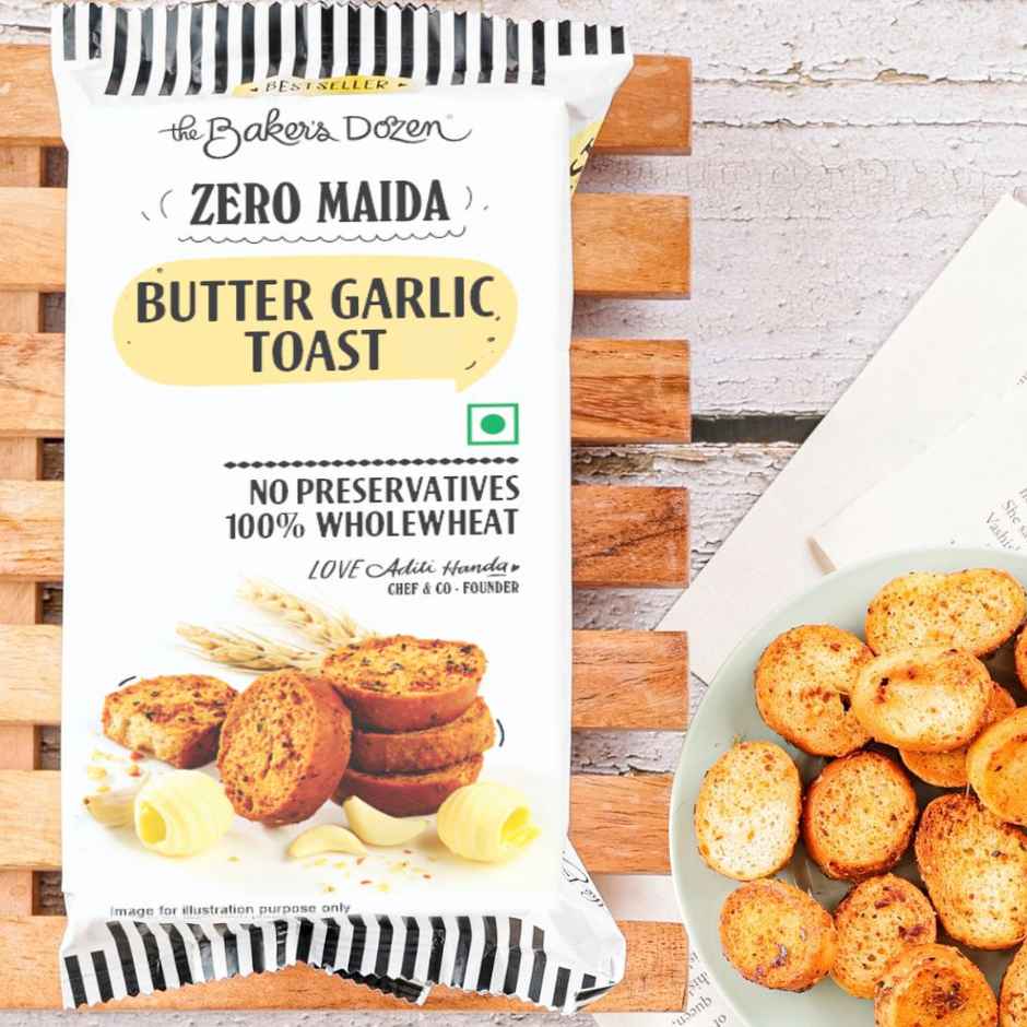 The Baker's Dozen Zero Maida Butter Garlic Toast Baked Snack No Palm Oil No preservatives 100% Wholewheat