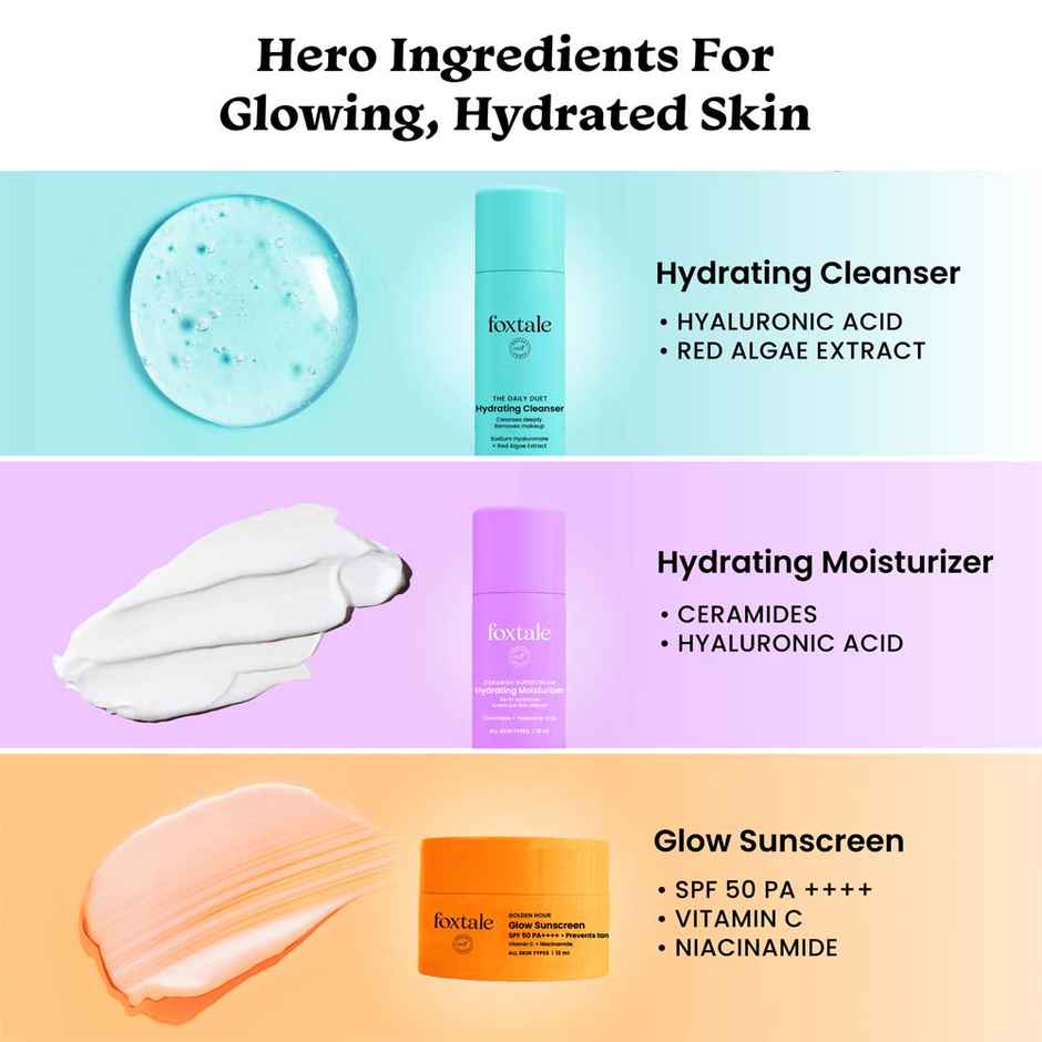 Foxtale Dewy Morning Gift Set | Cleanser, Ceramide Moisturizer & Glow Sunscreen Minis