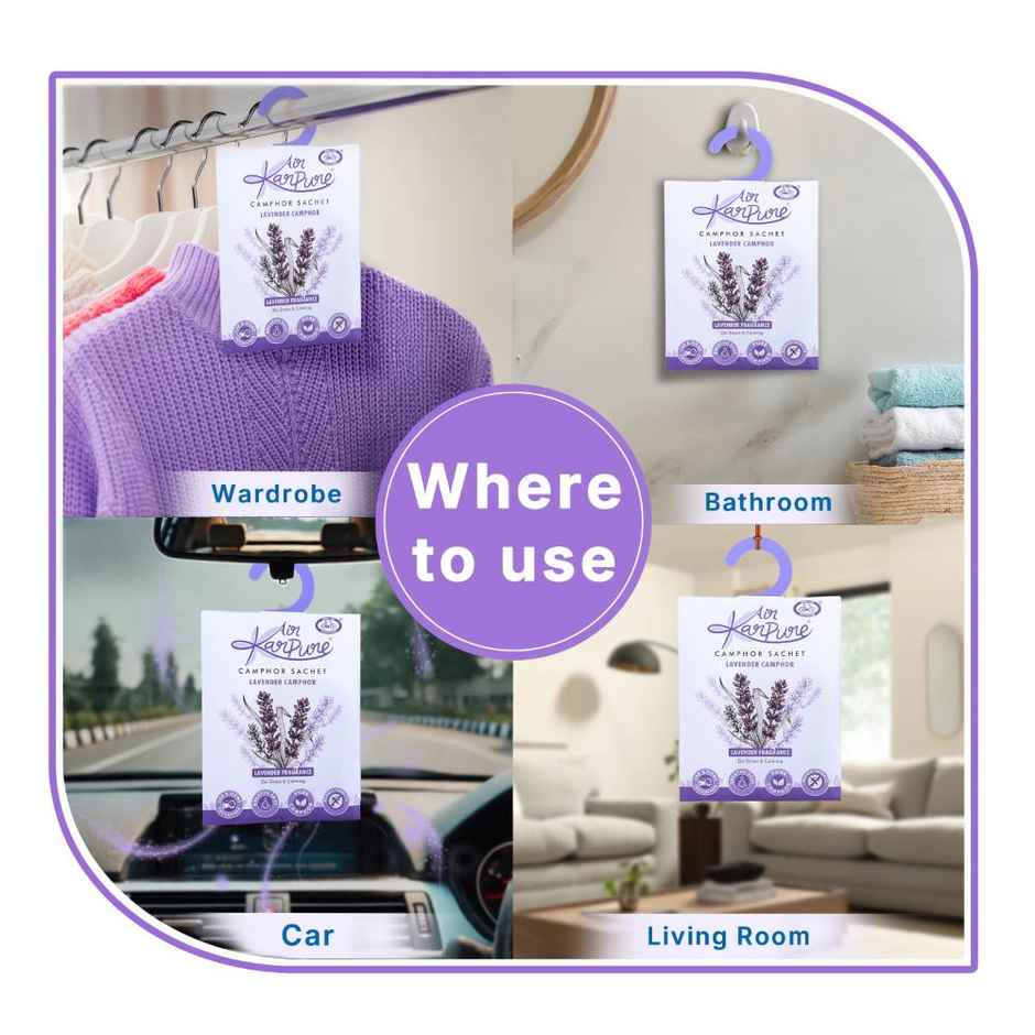 Lavender Camphor Sachet by Air Karpure|Car, Bathroom, Wardrobe & Room Freshener|From House of Cycle