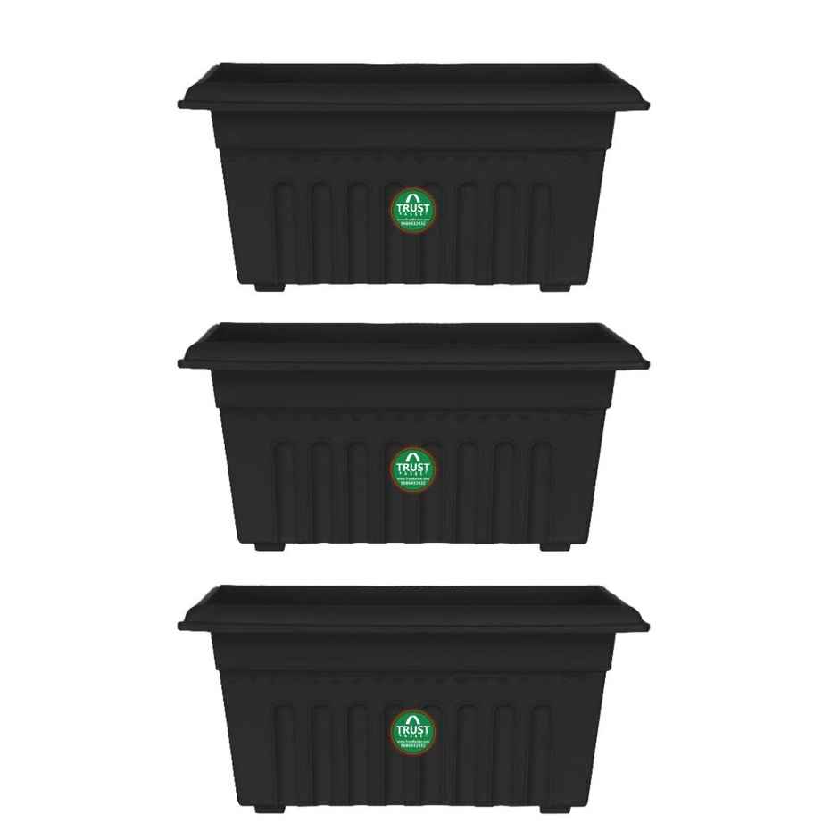 TrustBasket UV Treated Rectangular Planter (10 Inch) | Durable Plastic Plant Pots - Black