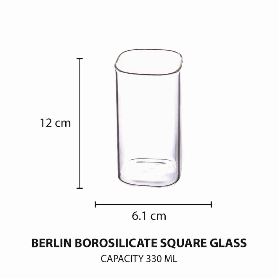 Sanjeev Kapoor Berlin High Borosilicate Square Glass 330 ml - Set Of 6 pcs
