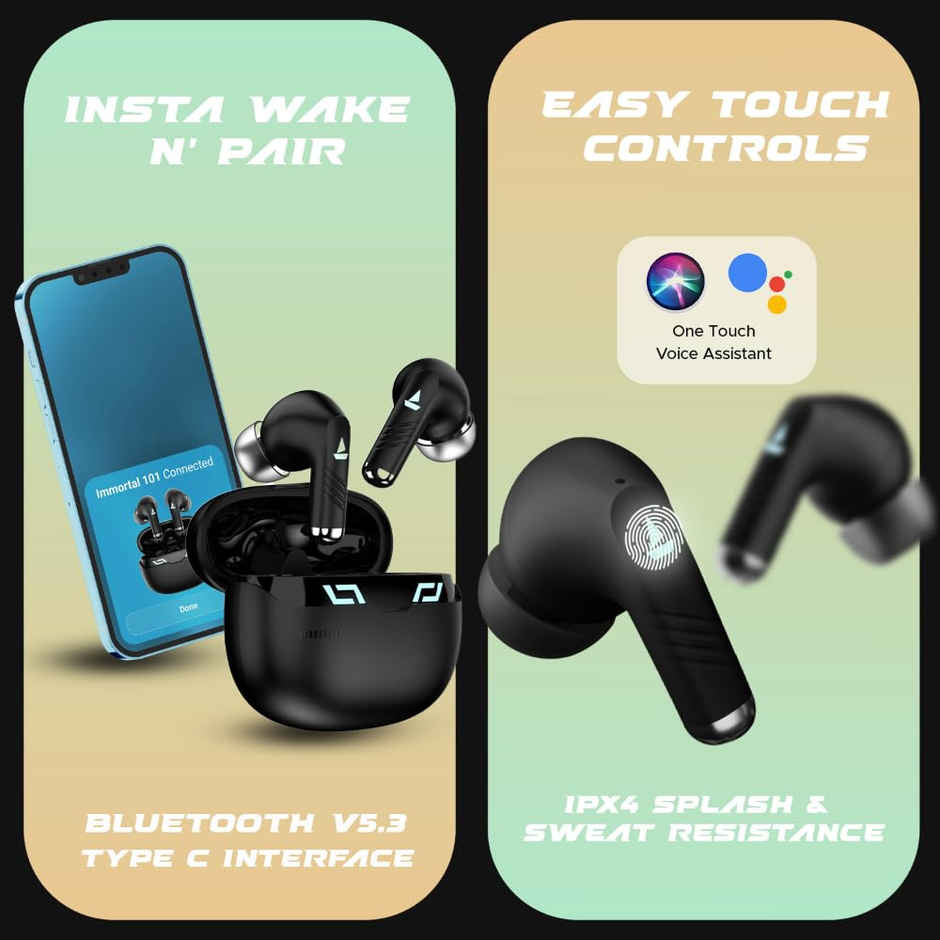 boAt Immortal 101 TWS Earbuds for Gaming w/ 30H Playtime, BEAST Mode & RGB LEDs (Black Sabre)