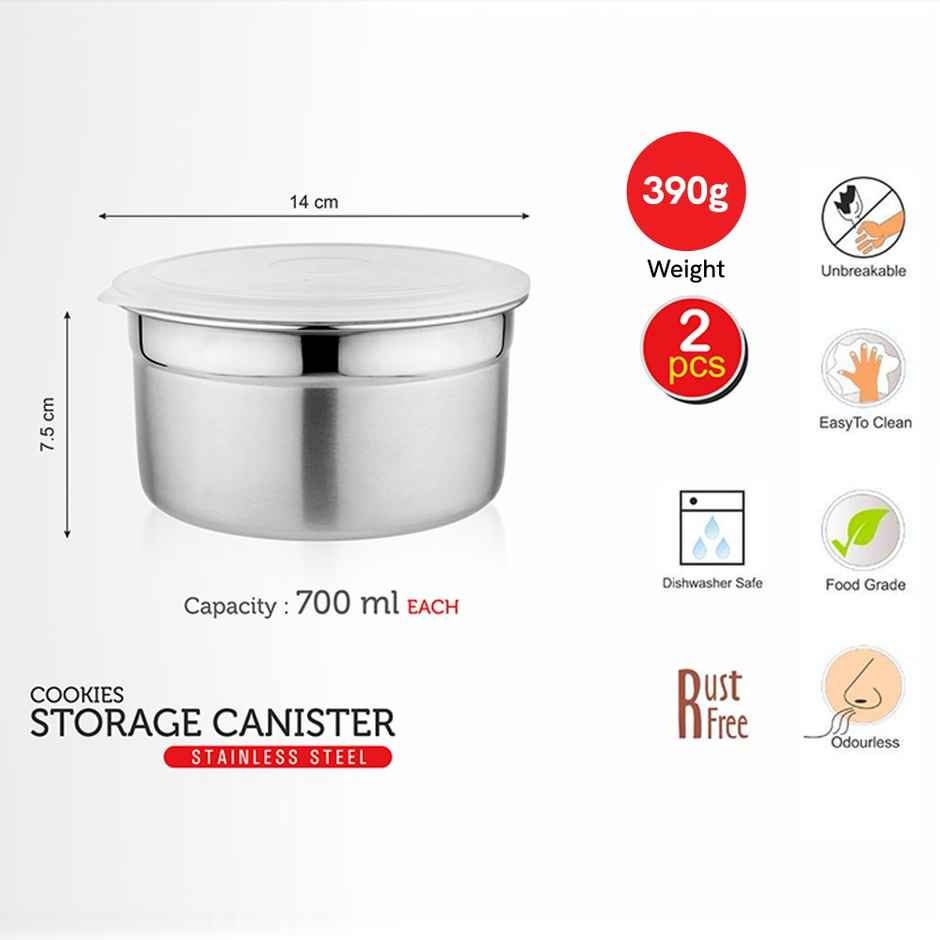 Vinayak Storage Stainless Steel Canister Set (700 ml, 2 Pieces)