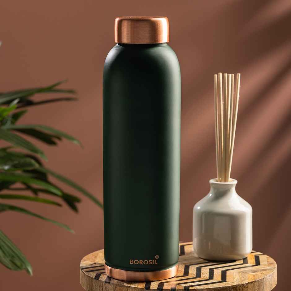 Borosil 1 L Colour Copper Bottle, Green, 100% Pure Copper, Bpa Free & Leakproof