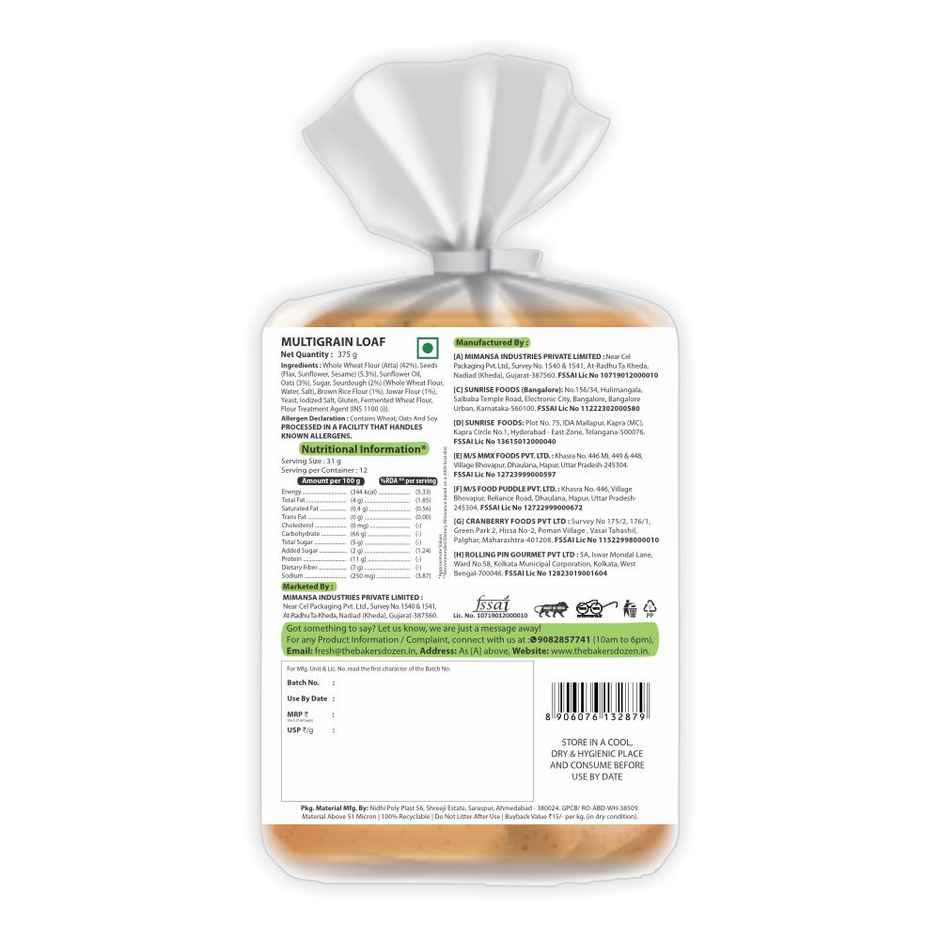 The Baker's Dozen Zero Maida Multigrain Bread - No Palm Oil No Preservative 100% Wholewheat