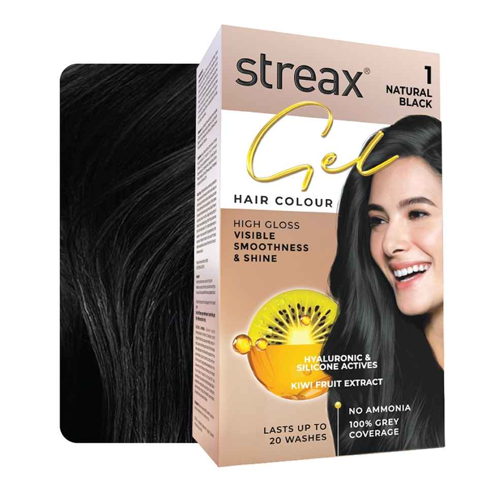 Streax Gel Hair Colour Natural Black 1 ,80 ml | 100% grey coverage 