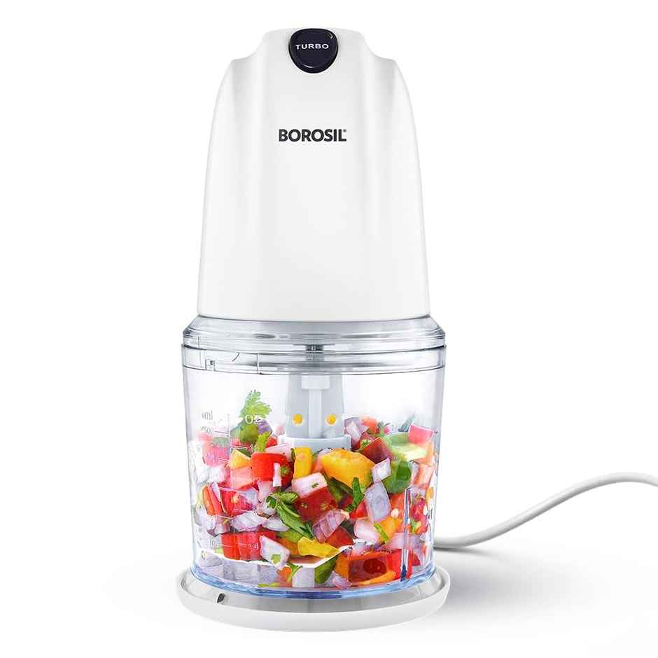 Borosil Chef Delite 260 Watts Electric Chopper for Kitchen, 600 ml Plastic Bowl with Lid | Vegetable Chopper, Cutter, Chop, Mince, Dice, Whisk, Blend - Transparent