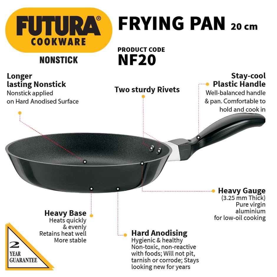 Hawkins Futura 20 Cm Frying Pan Non Stick Fry Pan Small Pan - Black