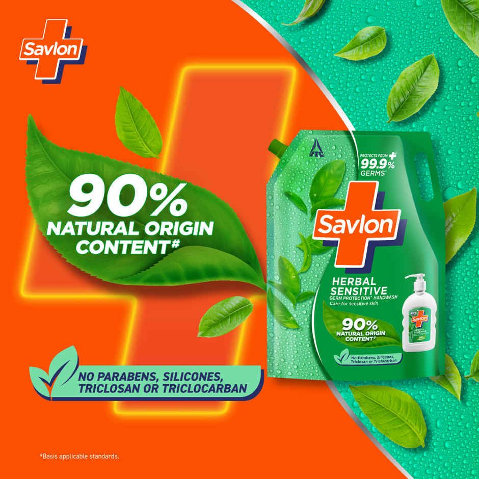 Savlon Herbal Sensitive Handwash Refill Pack 1.3L| Care for sensitive hands|Value Pack