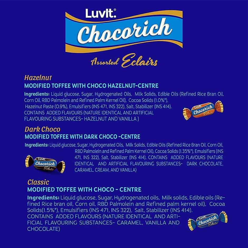 Luvit Chocorich Eclairs Assorted Pack Chocolate | Hazelnut | Dark Choco