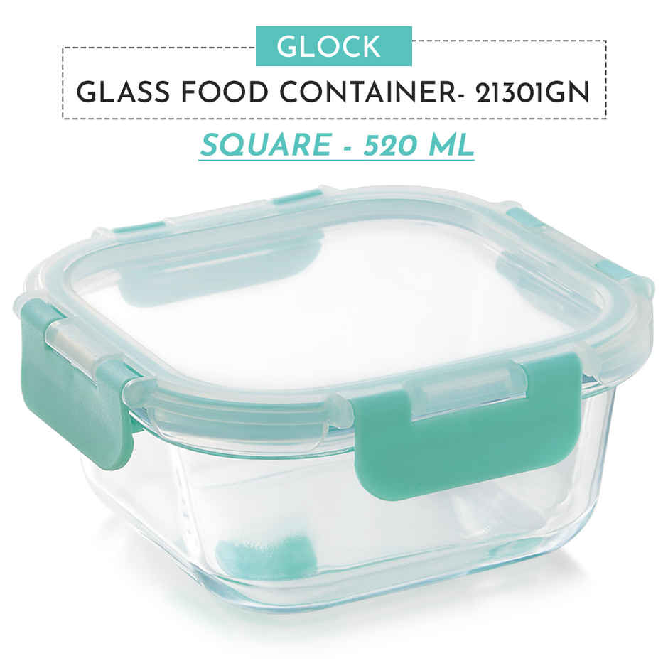 Magnus Glock 520 ml Square Green Borosilicate Glass Container With Detachable Lock