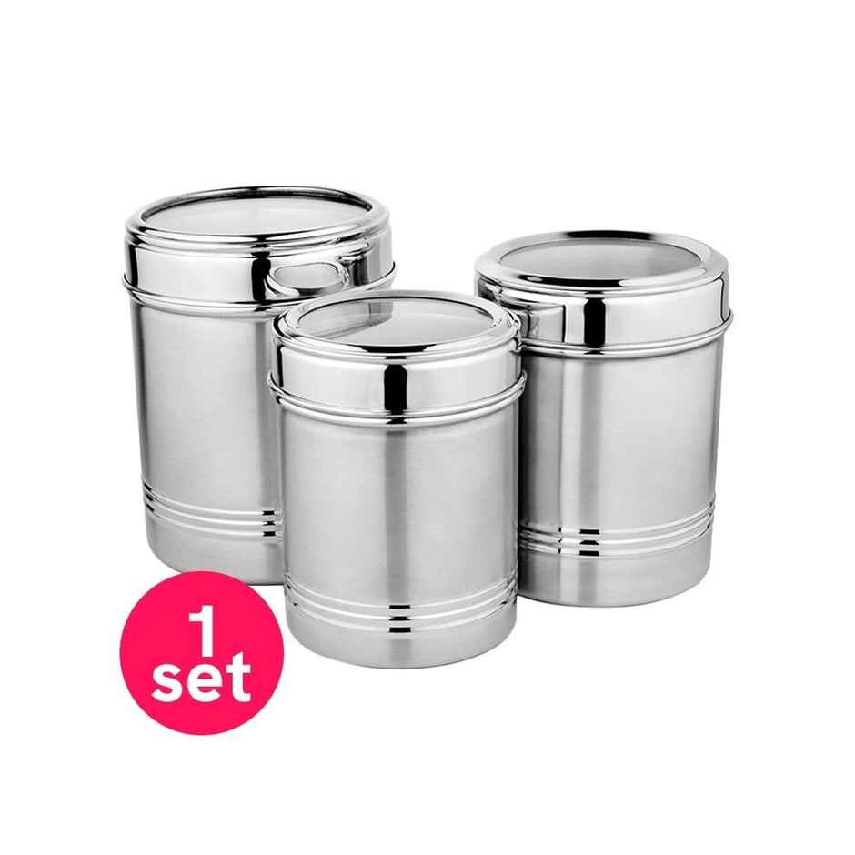 Vinayak Stainless Steel Canister Set (800, 1000, 1400 ml, 3 Pieces)
