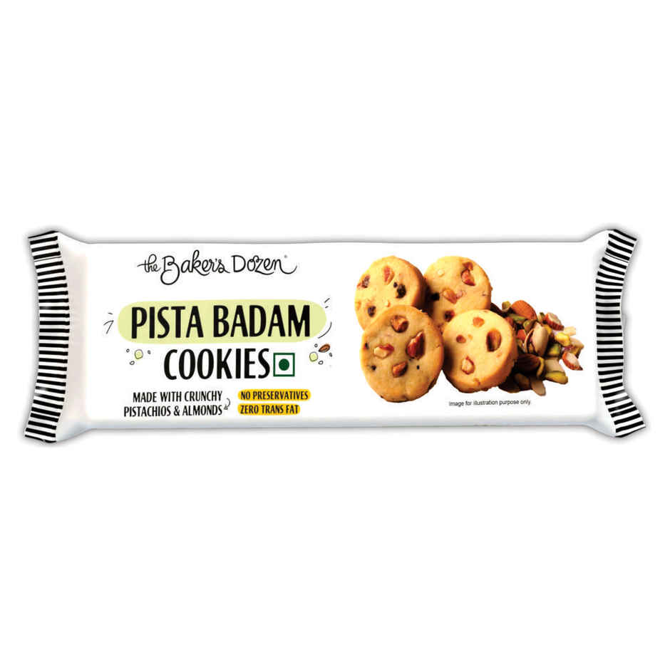 The Baker's Dozen Pista Badam Cookies | Real Almonds & Pistachios | Handmade | Protein & Fibre rich