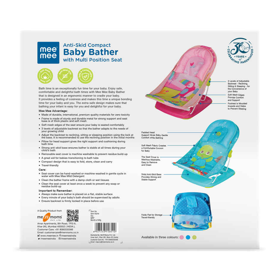 Mee Mee Newborn Baby Bather Bath Chair For Newborns And Infants | 0-12 Months | Blue