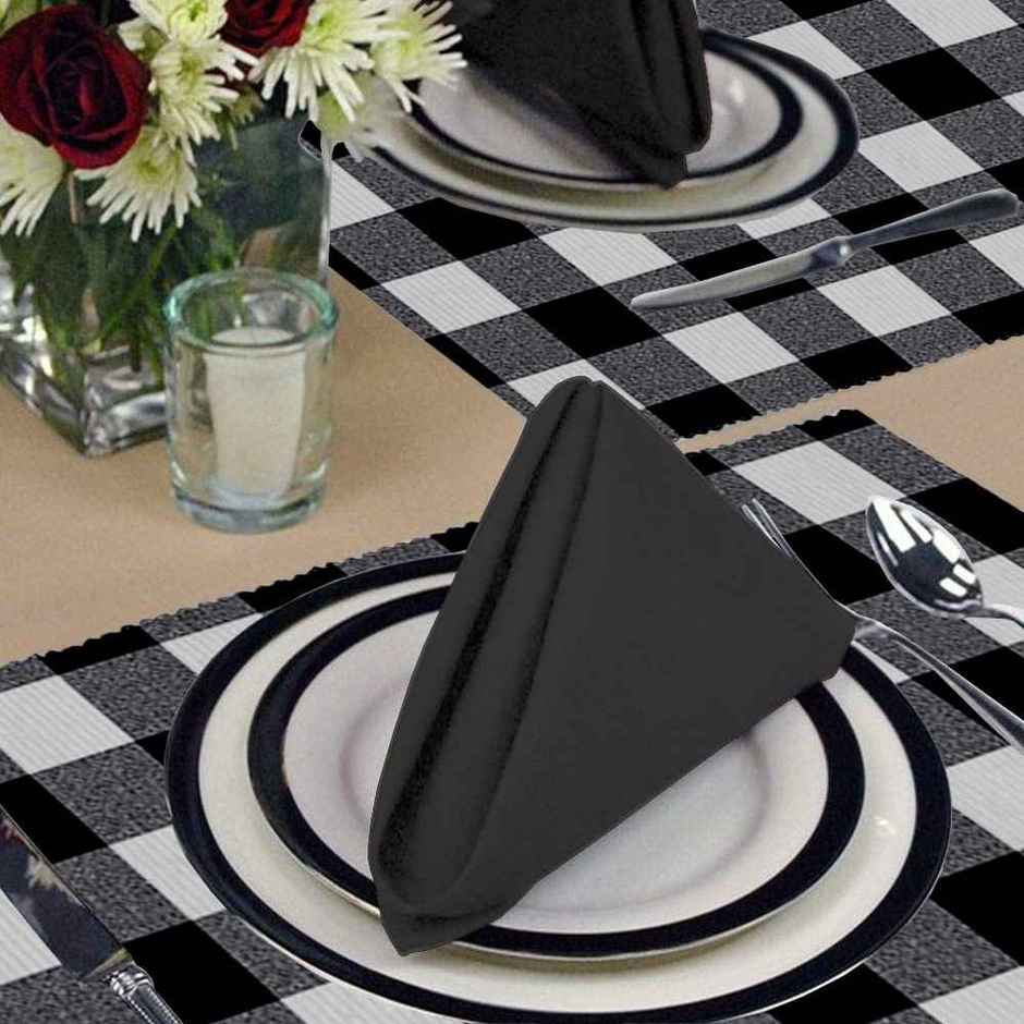 Lushomes Table Mat - Checks Design Ribbed | Black | 13 x 18 inch