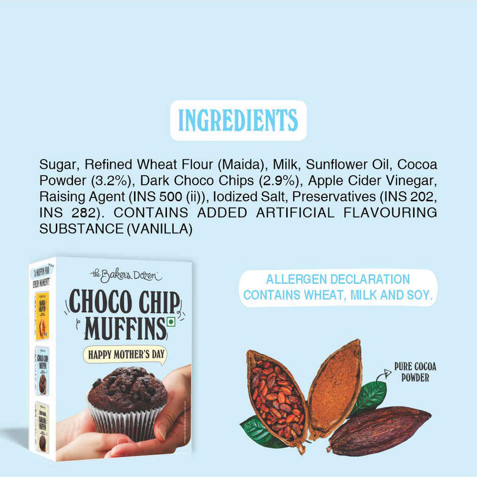 The Baker's Dozen Chocochip Muffin | Veg/Eggless Cake | Cup Cake | Tiffin Cake | Chocolate Muffin