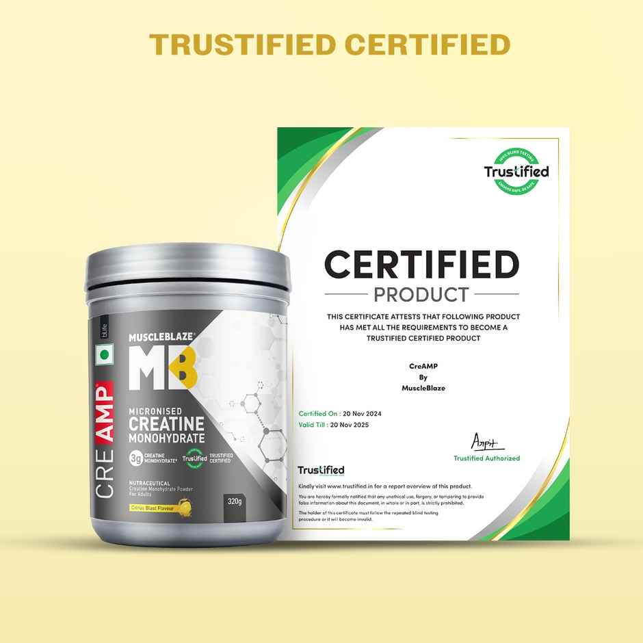 MuscleBlaze Creatine Monohydrate CreAMP with CreAbsorb | 80 Servings | Citrus Blast