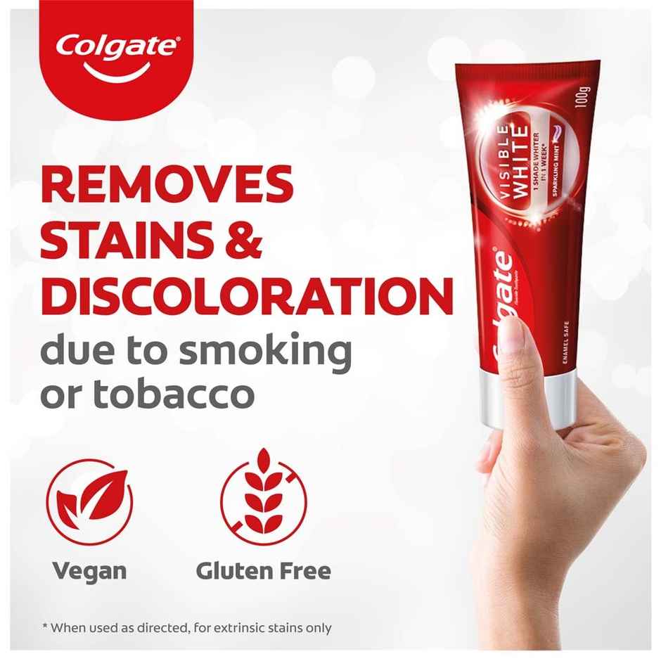 Colgate Visible White Toothpaste Teeth Whitening Starts in 1 week Safe on Enamel, Stain Removal