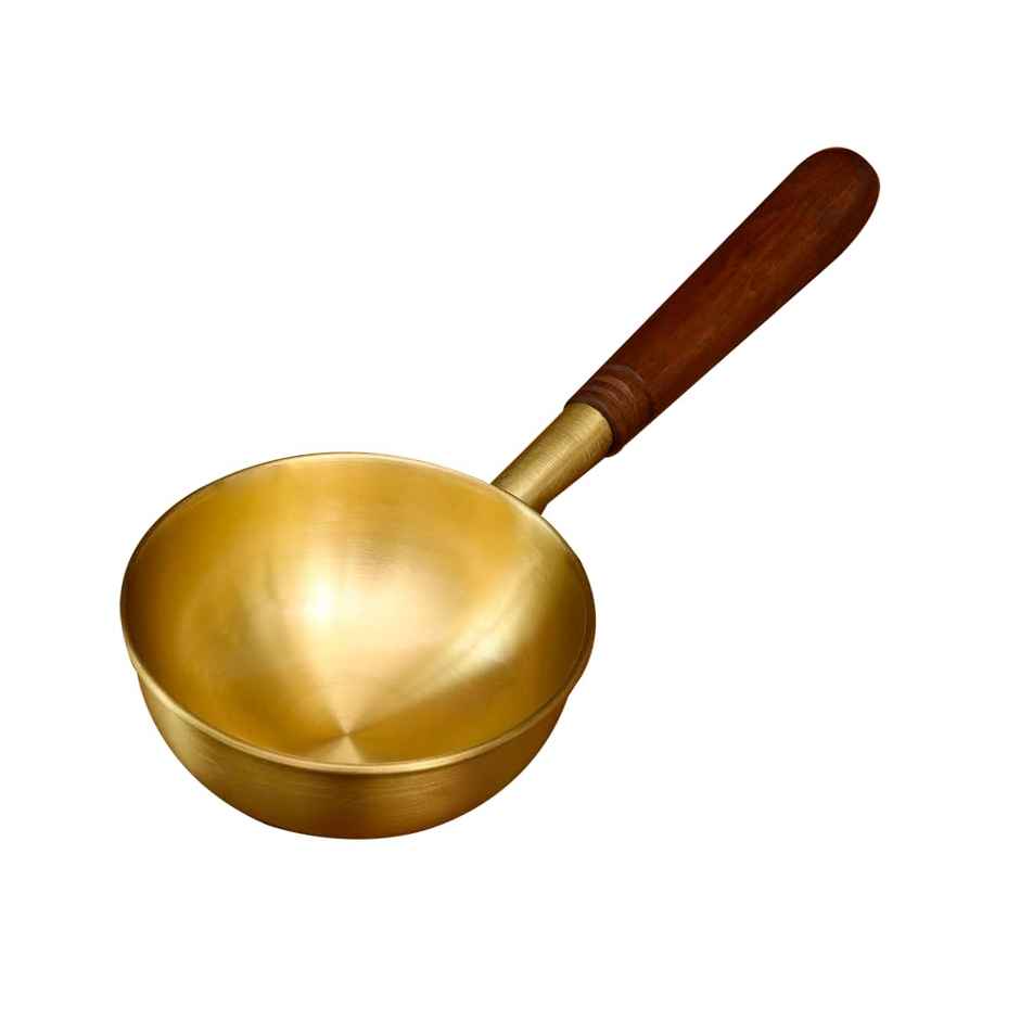 Ellementry Arra Brass Tadka Pan With Wooden Handle