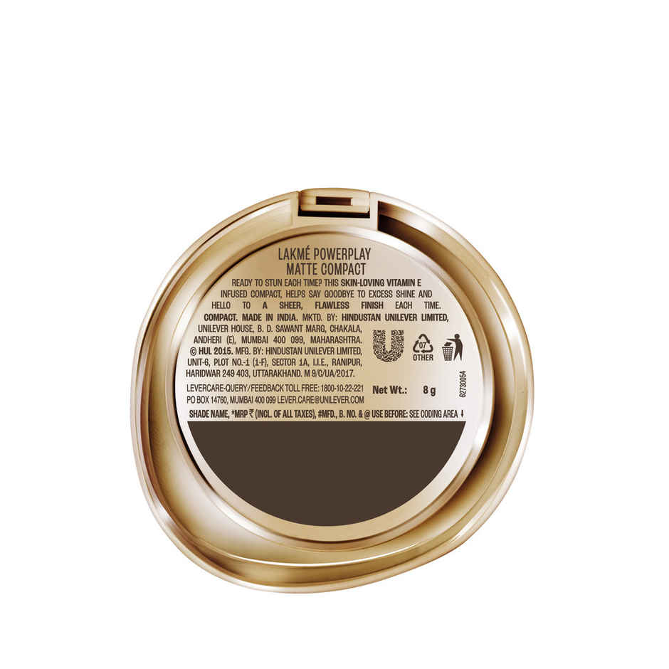 Lakme 9to5 Powerplay Matte Compact | Oil Control Formula | With Vitamin E | Melon