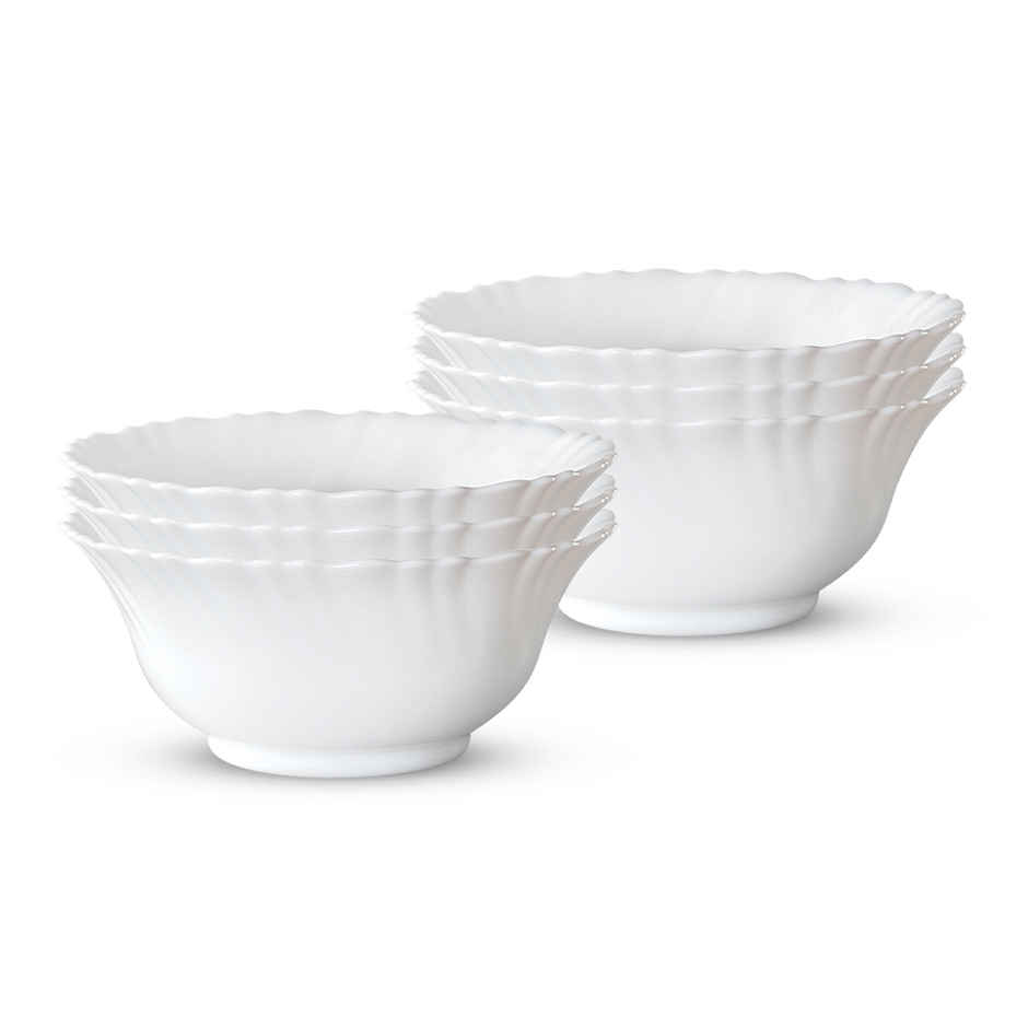 Larah By Borosil Opalware 4.2" Inch (210Ml) 6 Pc Veg Bowl Set, Crockery Set For Daily Use & Gifting