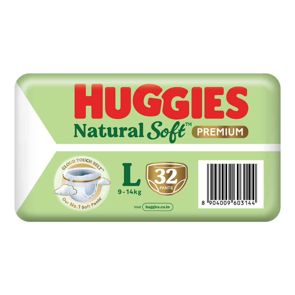 Huggies Natural Soft Premium Baby Diapers | Pant Style | L | 32 pcs
