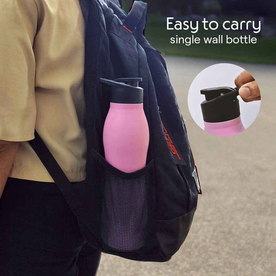 Borosil Grip Go BIS Approved Single Wall Stainless Steel Water Bottle | Pink | 950 ml