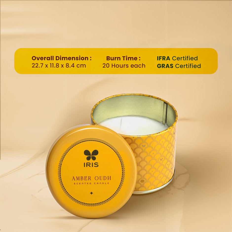 IRIS Oudh Aroma Tin Candles Luxe Collection Gift Set Combo