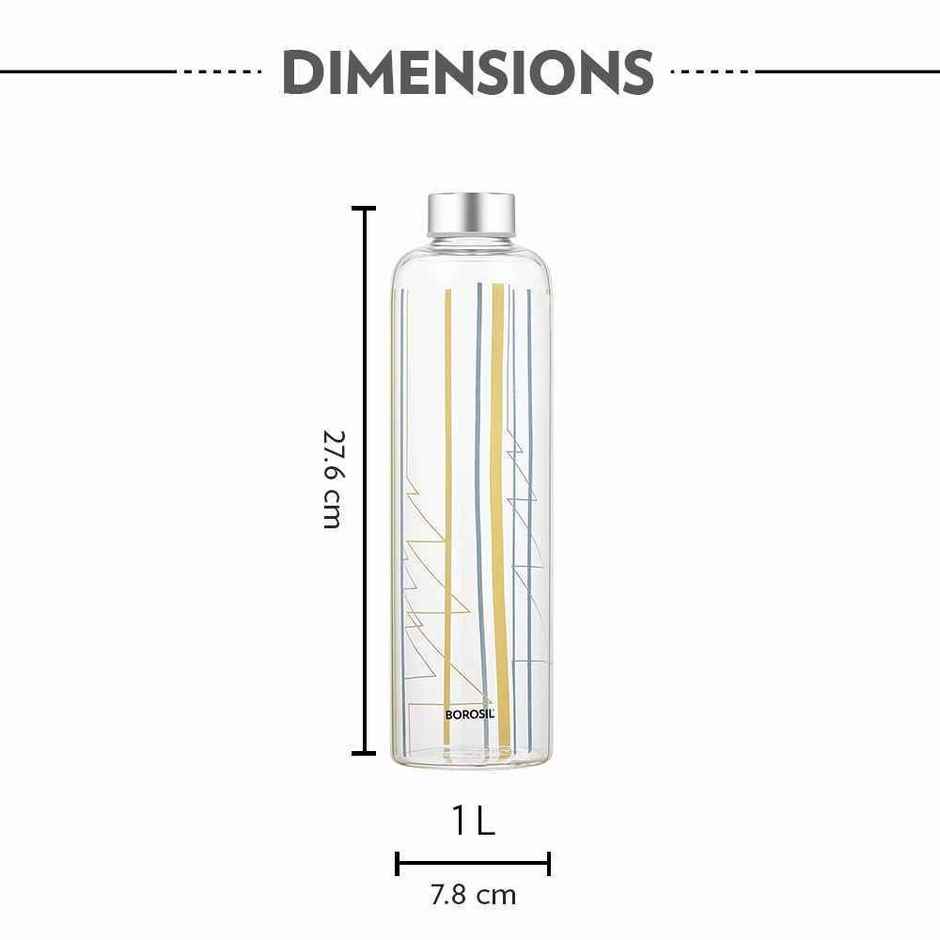 Borosil Sintra Narrow Mouth Bottle with Metal Lid Borosilicate Glass Dishwasher Safe