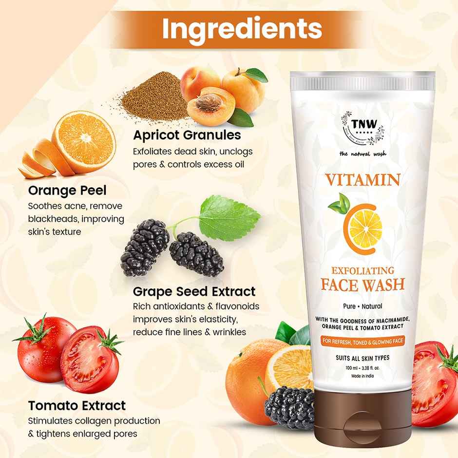 TNW The Natural Wash Vitamin C Face Wash Exfoliating With Walnut Beads| Suits All Skin Types
