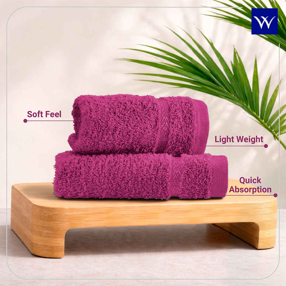 Welspun Quick Dry Cotton Dobby Weave Super Absorbent Ultra Soft Hand Towels Set | Magenta