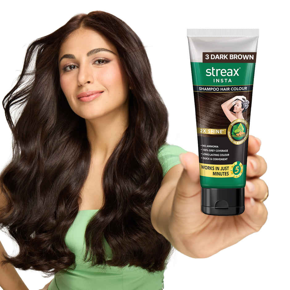 Streax Insta Shampoo Hair Colour - Dark Brown, Easy Diy- Squeeze Pack