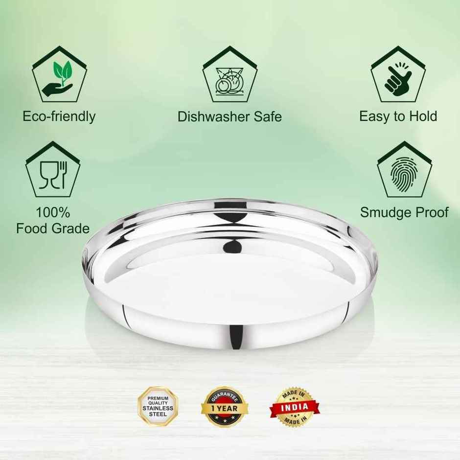 Steelera Stainless Steel Apple Dinner Plate / Thali / Khumcha | Food Safe | 30 cm