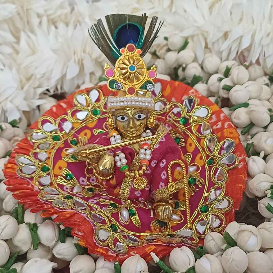 Laddoo Gopal Ornaments Set | Jewellery, Mukut, Bansi, Kangan, Stick | For 2-Inch Idol | Gullak