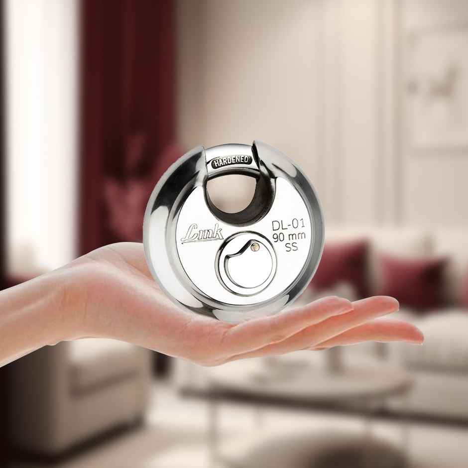 Link Stainless Steel Disc Lock DL-01 90mm with Hardened Shackle & 3 Nickel Silver Keys