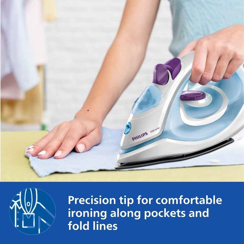 Philips GC1905/21 Steam Iron , 1300 W Quick heat-up, non-stick soleplate, Powerful 17gm/min steam output - Blue