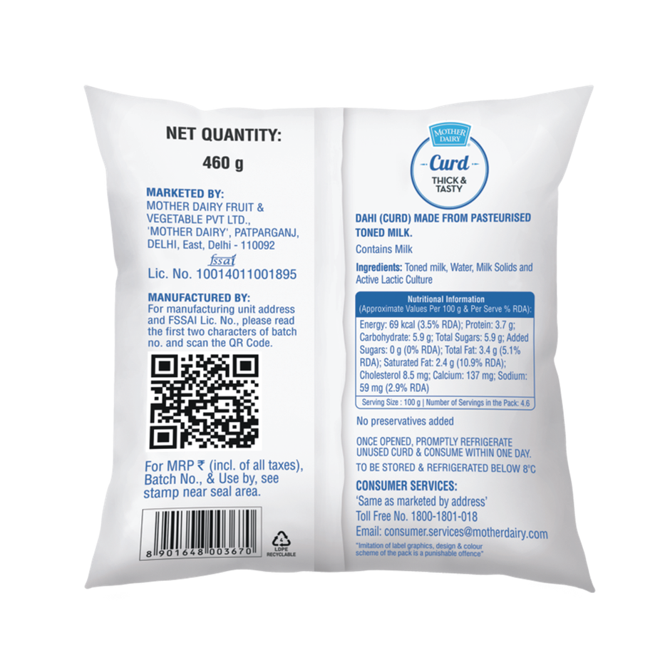 Mother Dairy Thick & Tasty Curd Pouch