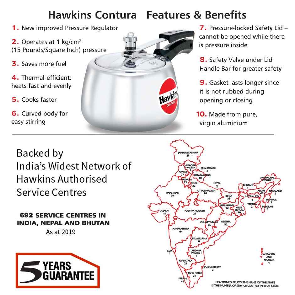 Hawkins 3 Litre Contura Pressure Cooker Handi Inner Lid Cooker - Silver