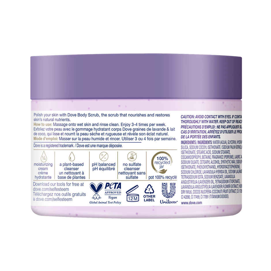 Dove Exfoliating Body Polish Scrub Crushed Lavender & Coconut Milk For Dry Skin
