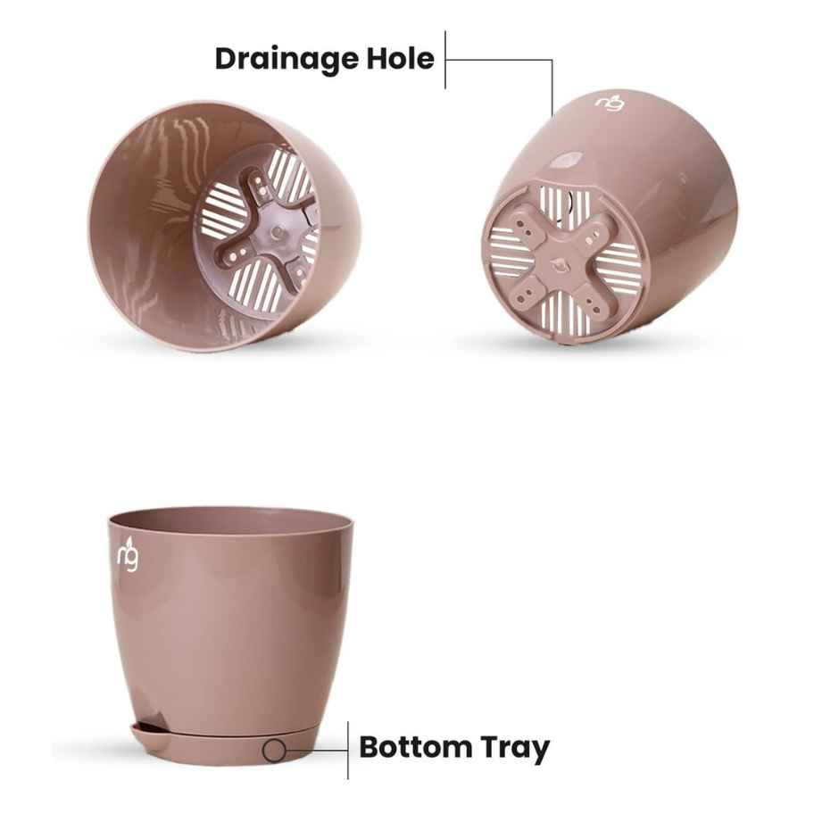Nurturing Green - Self Watering Pots | Set of 3 | Mocha | 11.5cm x 11cm | Plant Pots with Tray