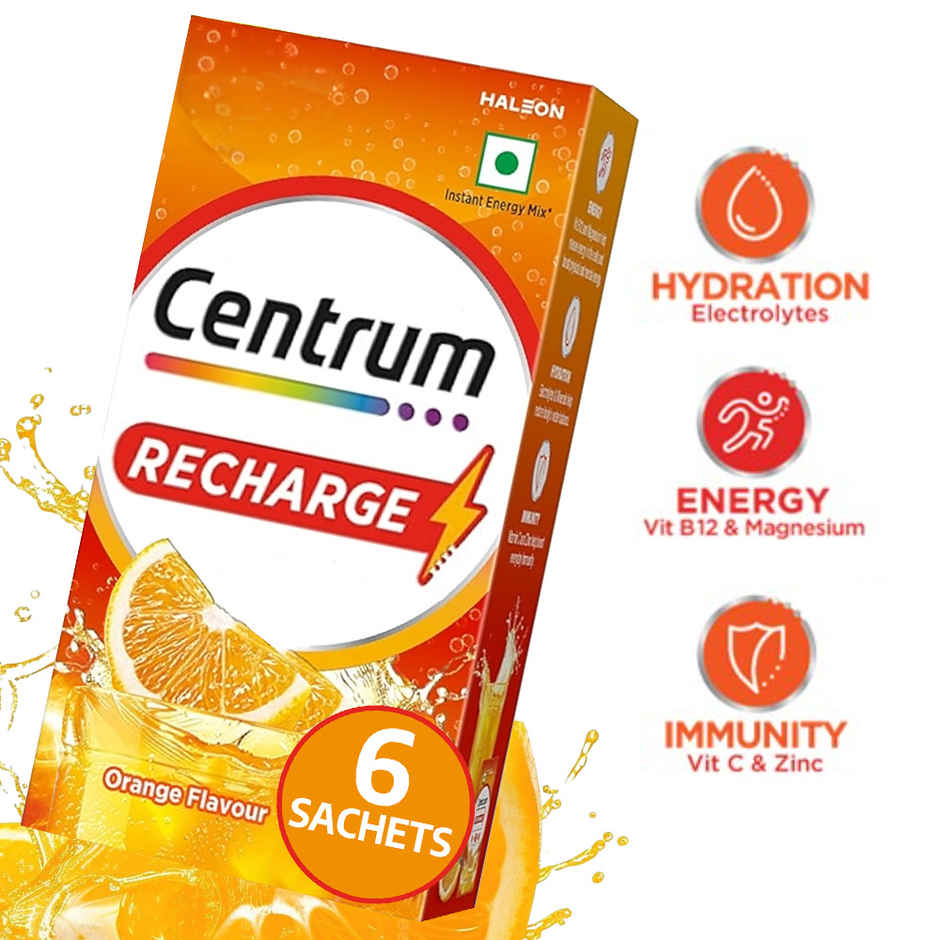 Centrum Recharge - Energy Drink Mix with Electrolytes, Vitamins & Minerals - Pack of 6 Sachets