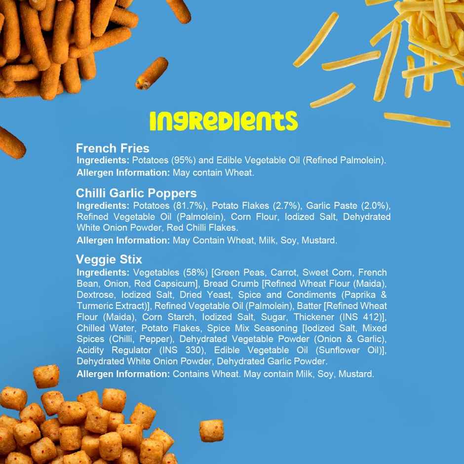 HyFun My Family Pack | 3-in-1 French Fries, Chilli Garlic Poppers & Veggie Stix | Frozen