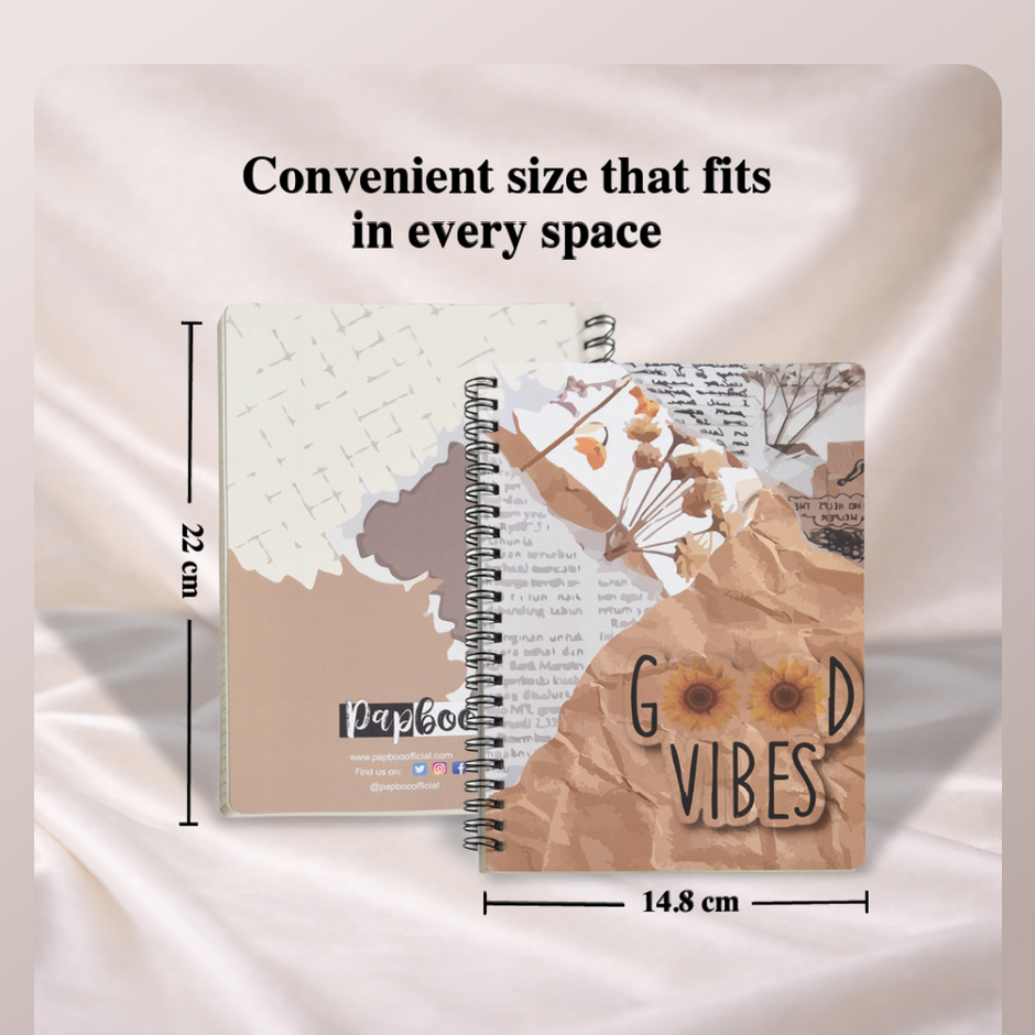 Papboo Dot Grid Spiral Wiro Notebook 120 Pages, 21 x 15 cm, 90 Gsm - Good Vibes