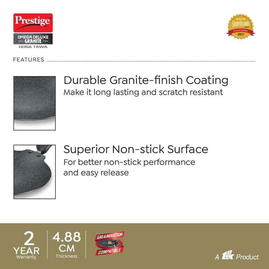 Prestige Omega Deluxe Granite Aluminium Non-Stick Cookware Dosa Tawa 30cm,Metal Spoon Friendly,Black