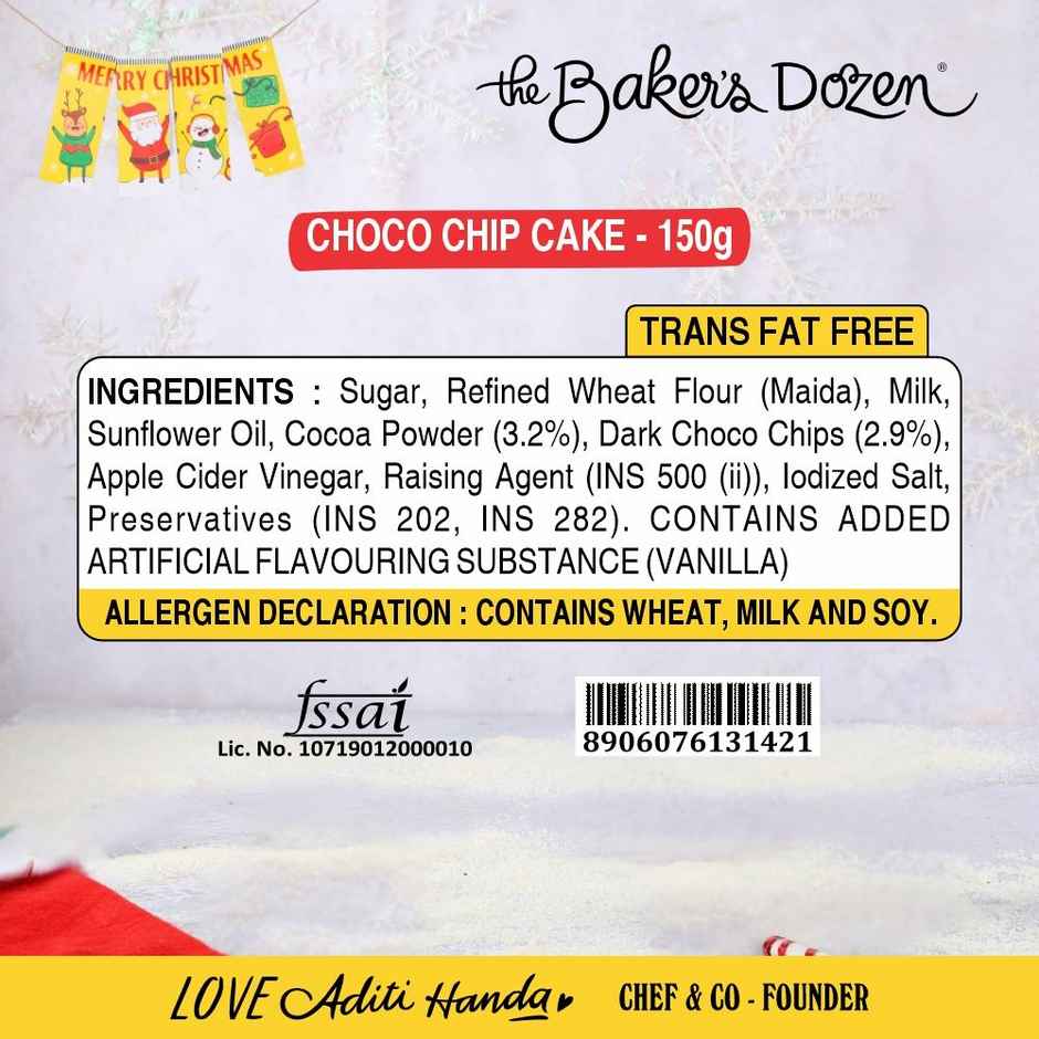 The Baker's Dozen Choco Chip Cake |Eggless Cake | Chocolate Cake | Tea Cake | Made with Cocoa Powder