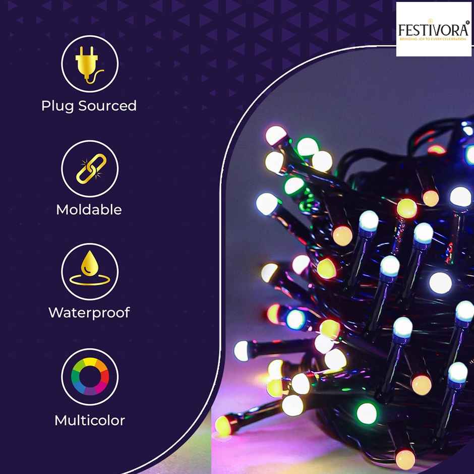 Festivora Multicolor Pixel Led String Light | Plug In - 8 Modes For Festival & Room Decoration