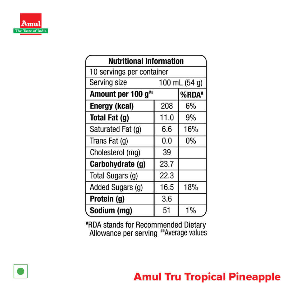 Amul Tru Tropical Pineapple Ice Cream Tub
